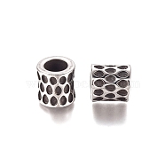 304 Stainless Steel European Beads, Large Hole Beads, Column, Antique Silver, 9x9.5mm, Hole: 5.5mm(STAS-D175-15AS)