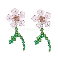 Imitation Austrian Crystal Flower of Life Dangle Stud Earrings, Glass Beads Drop Earrings, Pink, 75x30mm, Pin: 0.6mm(X1-EJEW-TA00029-01)
