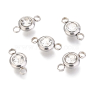 304 Stainless Steel Rhinestone Links Connectors, Flat Round, Stainless Steel Color, Crystal, 12x6.5x4mm, Hole: 2mm(STAS-P237-17P-11)