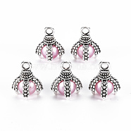 Tibetan Style Alloy Charms, ABS Plastic Imitation Pearl Beads, Cadmium Free & Lead Free, Claw, Pearl Pink, 14x11x11mm, Hole: 2mm(PALLOY-S120-249D-RS)