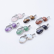 Natural & Synthetic Mixed Stone Kitten Pendants, with Brass Findings, Cat Silhouette Shape, Platinum, 45x27x8mm, Hole: 5x7mm(G-P352-B)