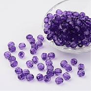 Transparent Acrylic Beads, Faceted, Round, Purple, 8mm, Hole: 1.5mm, about 1800pcs/500g(DB8mmC-40)