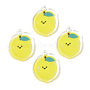 Translucent Acrylic Pendants, Double-Faced Printed, Lemon, Yellow, 24.5x19x2mm, Hole: 2mm(TACR-N013-016)