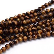 Natural Tiger Eye Beads Strands, Round, 12mm, Hole: 1mm, about 35pcs/strand, 16 inch(G-J303-11-12mm)