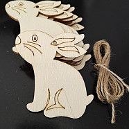 Easter Unfinished Wood Pendant Ornaments, with Hemp Rope, for Blank Crafts DIY Easter Party Hanging Decoration Supplies, PapayaWhip, Rabbit, 80x74mm, 10pcs/bag(EAER-PW0001-110D)