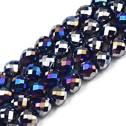 Electroplate Opaque Solid Color Glass Beads Strands, AB Color Plated, Faceted, Strawberry, Midnight Blue, 6x6mm, Hole: 1.4mm, about 100pcs/strand, 24.02 inch(61cm)(EGLA-N002-26-B01)