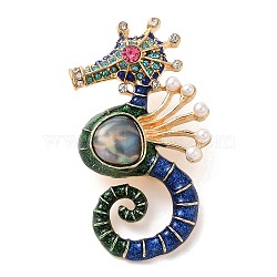 Sea Horse Enamel Pins, Zinc Alloy Sea Animal Brooches for Backpack Clothes, Golden, Colorful, 57.5x35mm(JEWB-S025-16)