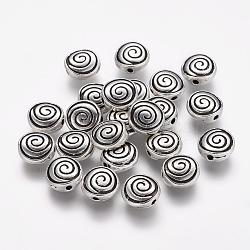 Tibetan Style Alloy Flat Round Carved Vortex Beads, Cadmium Free & Lead Free, Antique Silver, 8x4mm, Hole: 1.5mm(X-TIBEB-5437-AS-LF)