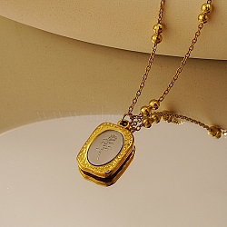 Stainless Steel Pendant Necklaces, Rectangle with Rose, Real 18K Gold Plated, 17.72 inch(45cm)(VA7729)