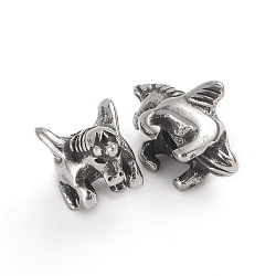304 Stainless Steel Beads, Unicorn, Antique Silver, 15.5x9x10.2mm, Hole: 2.2mm(STAS-G222-03AS)