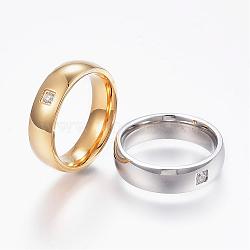 304 Stainless Steel Wide Band Rings, with Cubic Zirconia, Size 6~10, Mixed Color, 16~20mm(RJEW-G082-02)