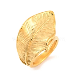 Ion Plating(IP) 304 Stainless Steel Leaf Finger Rings for Women, Golden, 19mm, US Size 7(17.3mm)(RJEW-S414-64B-G)