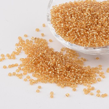 12/0 Glass Seed Beads, Silver Lined Round Hole, Round, Pale Goldenrod, 2mm, Hole: 1mm, about 3306pcs/50g