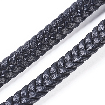 3.28 Feet Micro Fiber Imitation Leather Cord, Flat Braided Leather Cord, for Bracelet & Necklace Making, Black, 8x3mm