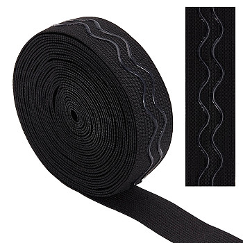 10 Yards Non-slip Transparent Silicone Polyester Elastic Band, Waved Soft Rubbers Elastic Belt, DIY Sewing Underwear Accessories, Black, 25mm