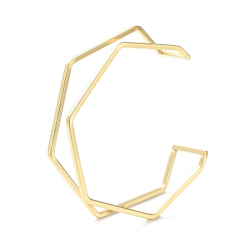 304 Stainless Steel Cuff Bangles, Golden, Hexagon, Inner Diameter: 2-1/4 inch(5.75cm)