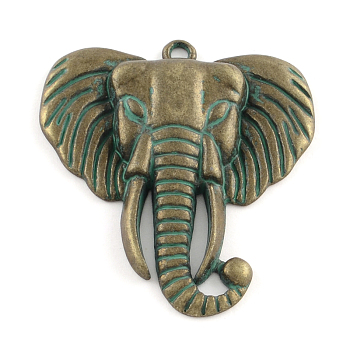 Elephant Zinc Alloy Big Pendants, Cadmium Free & Nickel Free & Lead Free, Antique Bronze & Green Patina, 54x48x5.5mm, Hole: 3mm