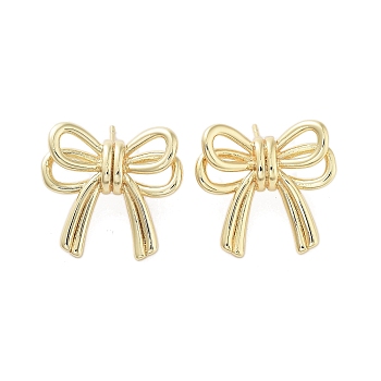 Rack Plating Brass Stud Earring, Cadmium Free & Lead Free, Long-Lasting Plated, Bowknot, Real 18K Gold Plated, 21x22.5mm