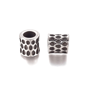 304 Stainless Steel European Beads, Large Hole Beads, Column, Antique Silver, 9x9.5mm, Hole: 5.5mm