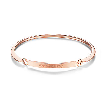 SHEGRACE Brass Bangle, with Be Yourself, Rose Gold, 2-3/8 inchx1-7/8 inch(60x48mm)