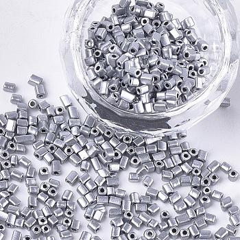 Baking Paint Glass Beads, Cube, Gray, 2~6x2x2mm, Hole: 0.8mm, about 30000pcs/bag