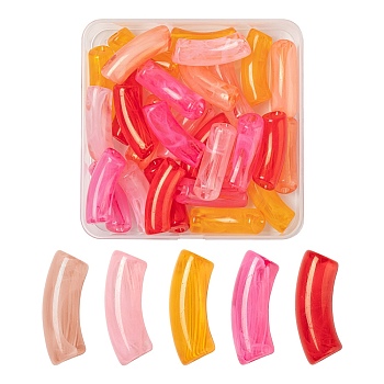 30Pcs 5 Colors Acrylic Beads, Imitation Gemstone, Curved Tube, Mixed Color, 34.5x13x11mm, Hole: 3.5mm, 6pcs/color