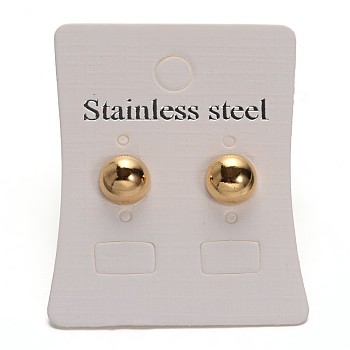 304 Stainless Steel Dangle Stud Earrings, Hypoallergenic Earrings, Half Round, Golden, 8mm, Pin: 0.6mm