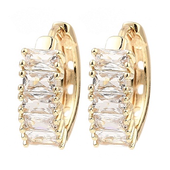 Brass with Cubic Zirconia Hoop Earrings, Rectangle, Light Gold, 18x6x20mm