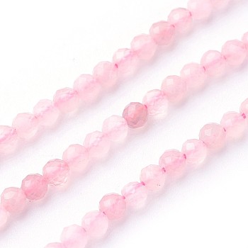 Natural Rose Quartz Beads Strands, Faceted, Round, 3~3.5mm, Hole: 0.5mm, about 115~130pcs/strand, 14.5~16.1 inch(37~41cm)