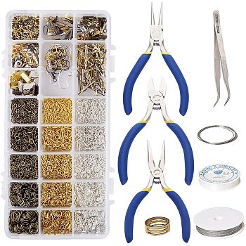 DIY Jewelry Sets, with Iron Jump Rings, Brass Earring Hooks, Iron Head Pins and Iron Crimp Ends, Mixed Color, 21.8x11x3cm