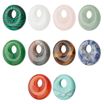 10Pcs 10 Styles Natural & Synthetic Gemstone Pendants, Donut/Pi Disc Charm, Mixed Dyed and Undyed, 17.5~18.5x5.5mm, Hole: 5.5mm, 1pc/style
