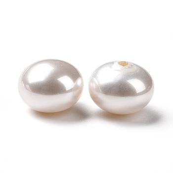 ABS Plastic Beads, Imitation Shell & Pearl, Half Drilled, Abacus, White, 11.5x9mm, Hole: 1.5mm