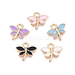 Alloy Enamel Charms, Light Gold, Dragonfly Charm, Mixed Color, 13.5x14.5x2mm, Hole: 2mm(X-ENAM-T021-18)