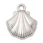 304 Stainless Steel Pendants, Textured Shell Shape Charms, Stainless Steel Color, 19.5x16x3mm, Hole: 2.3mm(STAS-A149-01P)