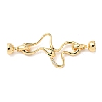 Brass Micro Pave Green Cubic Zirconia Fold Over Clasps, Cadmium Free & Nickel Free & Lead Free, Snake, Real 18K Gold Plated, 57mm(KK-U059-37G)