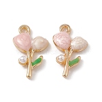Alloy Enamel Pendants, Golden, Flower Charm, Misty Rose, 19x11x4mm, Hole: 1.6mm(ENAM-K066-09A)