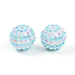 Stripe Pattern Resin AB Rhinestone Round Beads, Bubblegum Ball Beads for DIY Pen Making Jewelry Supplies, Pale Turquoise, 19.5~20mm, Hole: 2.5~3mm(RESI-S313-18x20-15)