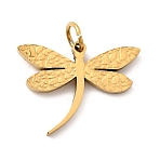 304 Stainless Steel Pendants,  with Jump Ring, Ion Plating(IP), Real 18K Gold Plated, Dragonfly, 11x15x1.2mm, Hole: 2.5mm(STAS-B093-17G-01)