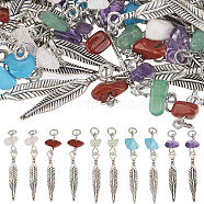 80Pcs 16 Styles Natural Rose Quartz & Amethyst & Howlite & Red Jasper & Green Aventurine Chip Pendants, Tibetan Style Alloy Feather Charms, Antique Silver, 40mm, 5pcs/style(FIND-DR0001-38)