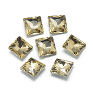 Pointed Back Glass Rhinestone Cabochons, Back Plated, Faceted, Square, Dark Khaki, 8x8x3.5mm(RGLA-T027-8x8mm-08)