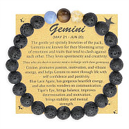 Round Natural Lava Rock Beaded Elastic Bracelets, Twelve Constellations Bracelets, without Paper Card, Gemini(IS1463-1)