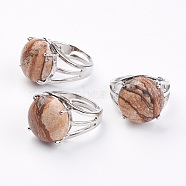 Adjustable Natural Picture Jasper Finger Rings, with Brass Findings, US Size 7 1/4(17.5mm)(RJEW-F075-01J)