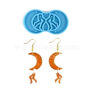 DIY Pendant Silicone Molds, Resin Casting Molds, For UV Resin, Epoxy Resin Jewelry Making, Moon with Leg, Deep Sky Blue, 33x58x4mm, Human: 20x14mm, Hole: 1.4mm, Moon: 30x22mm, Hole: 1.7mm(DIY-A034-04E)