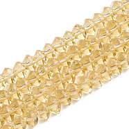 Glass Beads Strands, Faceted, Triangle, Gold, 7~7.5x7~7.5x4~5mm, Hole: 1.5mm, about 100pcs/strand, 17.3 inch~19 inch(GLAA-T006-03B-08)