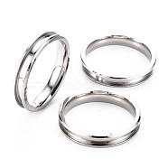 304 Stainless Steel Grooved Finger Ring Settings, Ring Core Blank, for Inlay Ring Jewelry Making, Stainless Steel Color, Inner Diameter: 20mm(STAS-WH0039-01D-P)