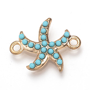 Alloy Links connectors, with Resin, Starfish/Sea Stars, Turquoise, Light Gold, 24x19x4mm, Hole: 2mm(PALLOY-T017-08LG)