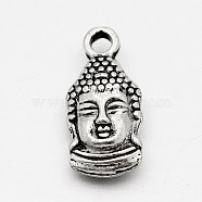 Tibetan Style Alloy Buddha Head Pendants, Antique Silver, 15.5x7x4mm, Hole: 1mm(TIBEP-M031-05AS)