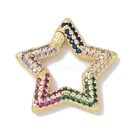 Rack Plating Brass Micro Pave Cubic Zirconia Spring Gate Rings Clasps, Cadmium Free & Lead Free, Long-Lasting Plated, Real 18K Gold Plated, Star, Colorful, 22x23x3mm(KK-NH0002-14G-02)