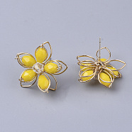 Glass Stud Earrings, with Glass and Golden Plated Iron Findings, Flower, Gold, 19x20mm, Pin: 0.7mm(EJEW-S206-24B)