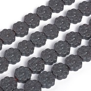 Non-magnetic Synthetic Hematite Beads Strands, Frosted, Carved Flower, 10x3.5mm, Hole: 0.8mm, about 41pcs/strand, 15.74 inch(40cm)(G-I273-10)